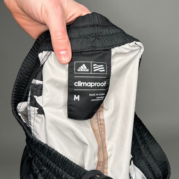 Adidas Track Pants Jet Black Polyester Sweatpants Baggy Wide Leg White Zippers - Picture 4 of 4